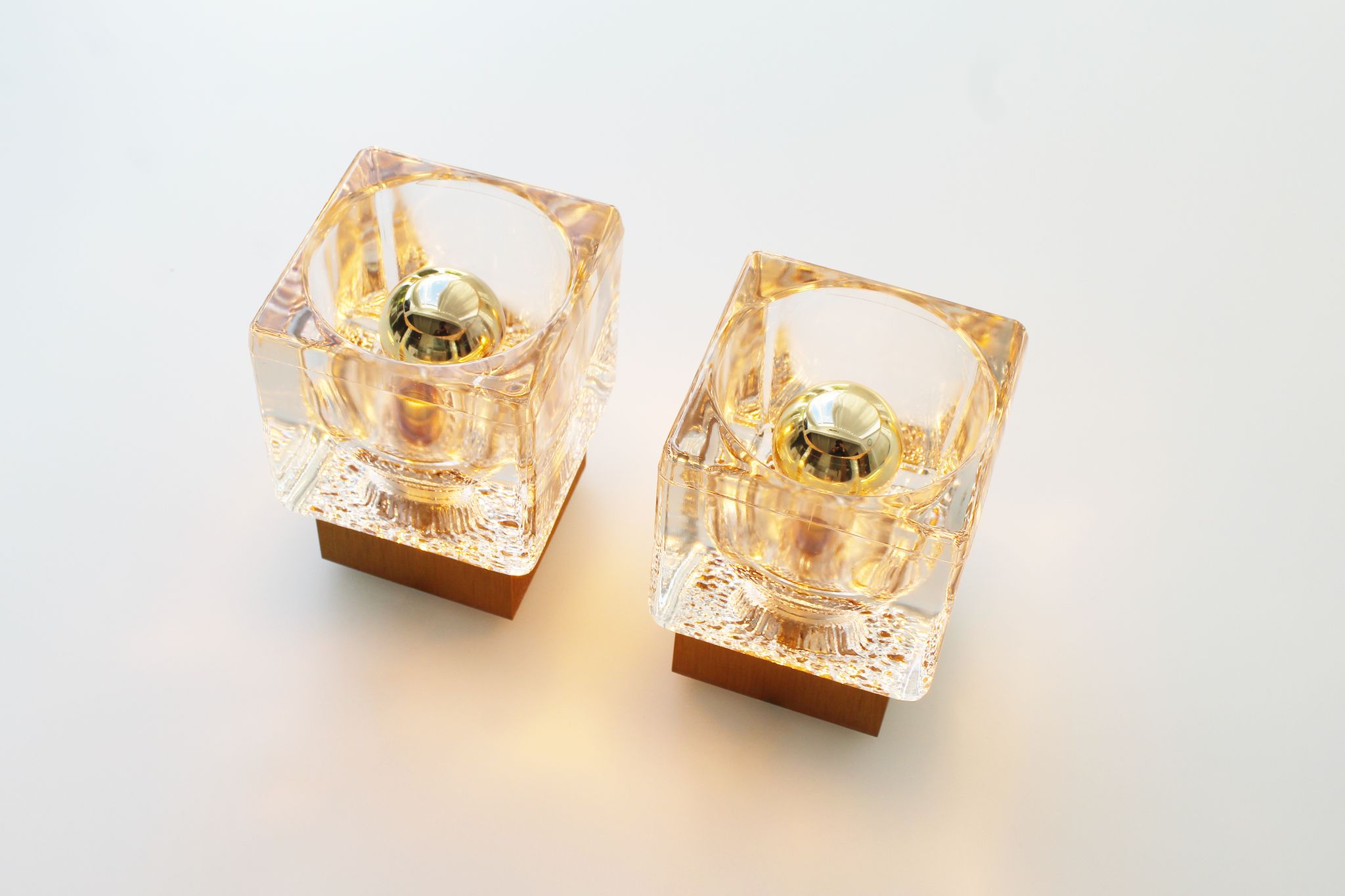 Set of brass and crystal sputnik wall sconces by Peill & Putzler, Germany 1970's