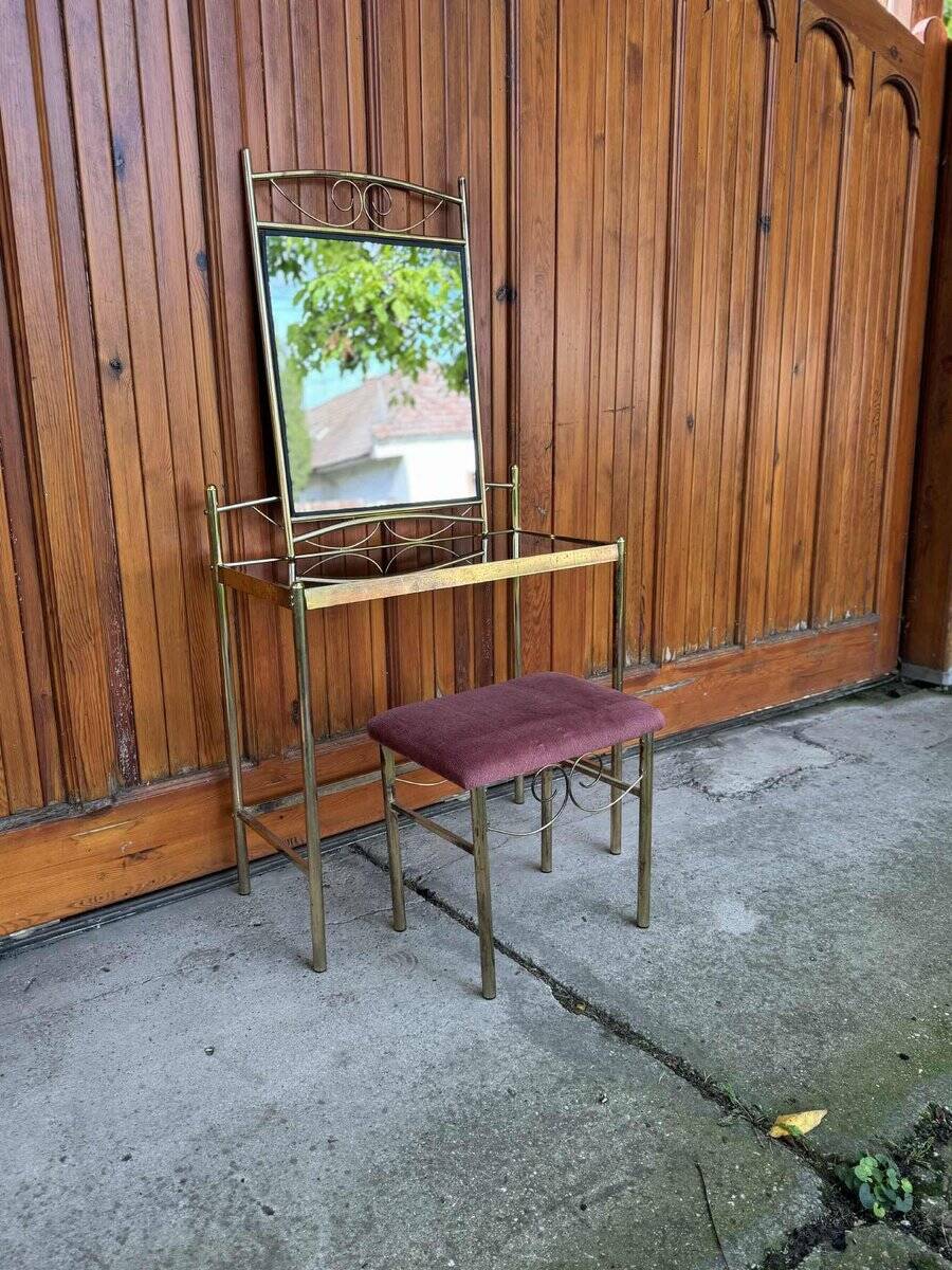 Vintage French Art Deco style vanity table in brass, 1960s, set of 3