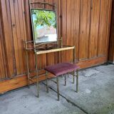 Coiffeuse vintage de style Art Déco français en laiton, années 1960, lot de 3