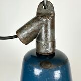 Industrial blue enamel factory lamp with cast iron top, 1960s