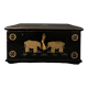 20th century Indian wooden box black lacquer decorated with animals with gold highlights