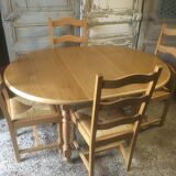 Round table & 4 straw oak and beech chairs