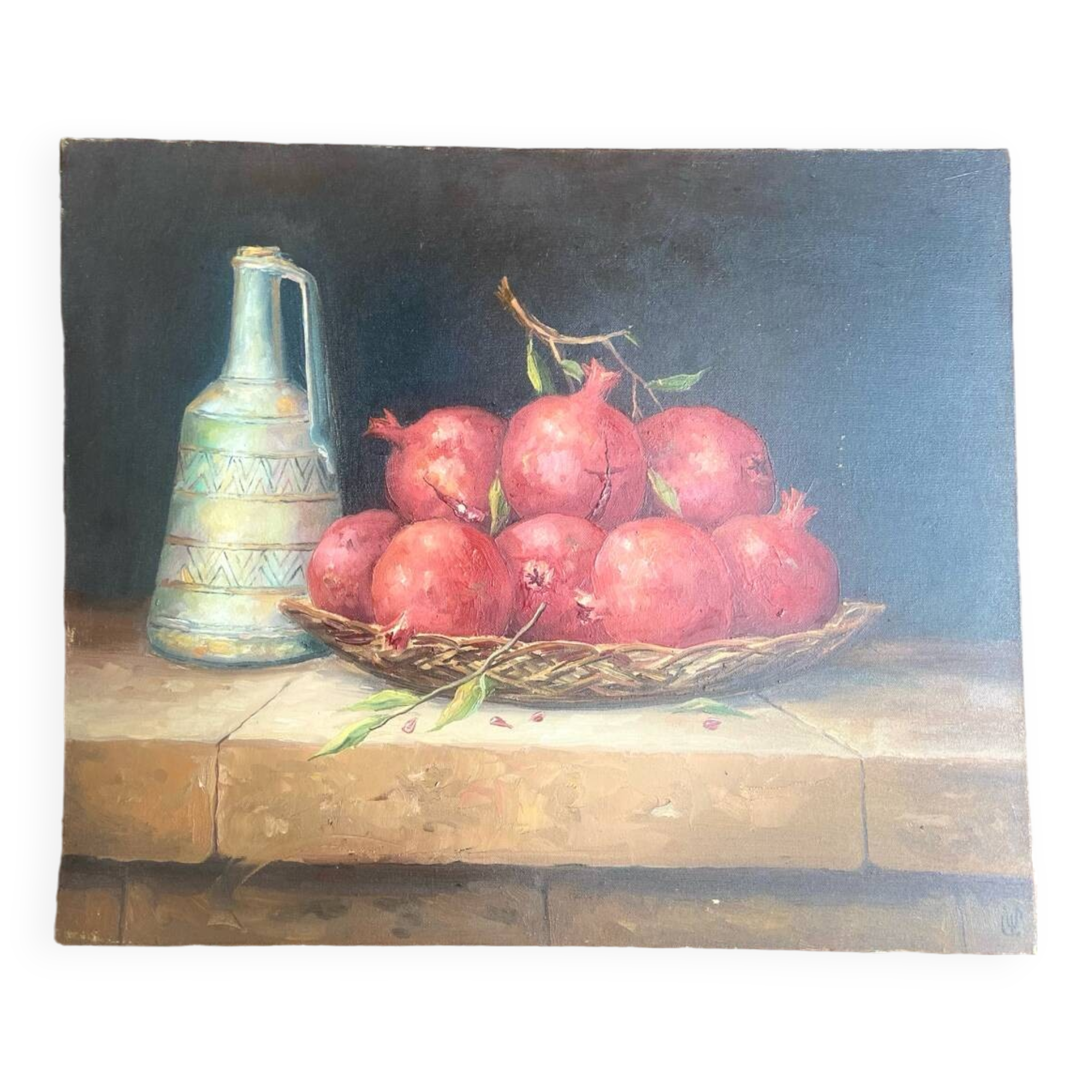 Old painting - Oil painting - Still life with pomegranates