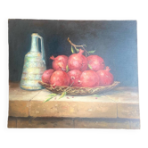 Tableau ancien - Peinture à l’huile - Nature morte aux grenades