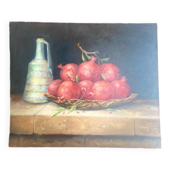 Old painting - Oil painting - Still life with pomegranates