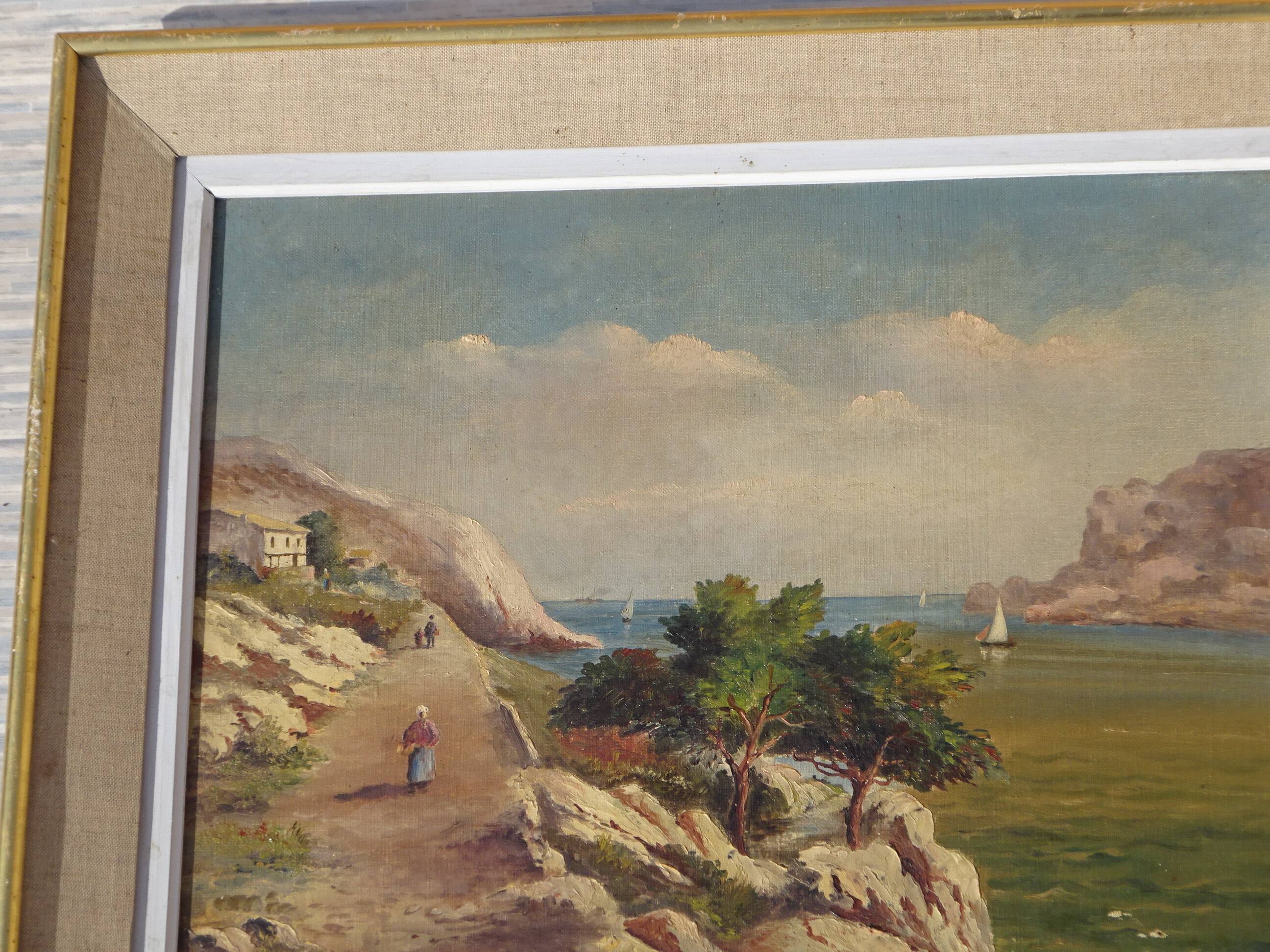 Old painting, landscape of the Calanques de Cassis, signed Alberti.