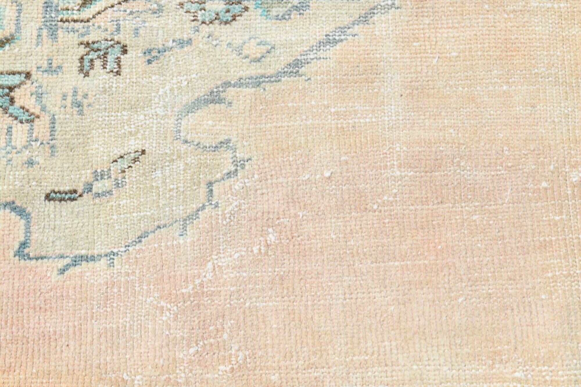 Tapis Oushak Vintage, Laine Turque Beige Pêche & Bleu Délavé, 159x227 Cm