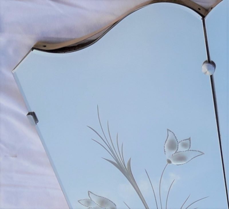 Mirror triptych engraved ancient XX Art Deco 169x75cm