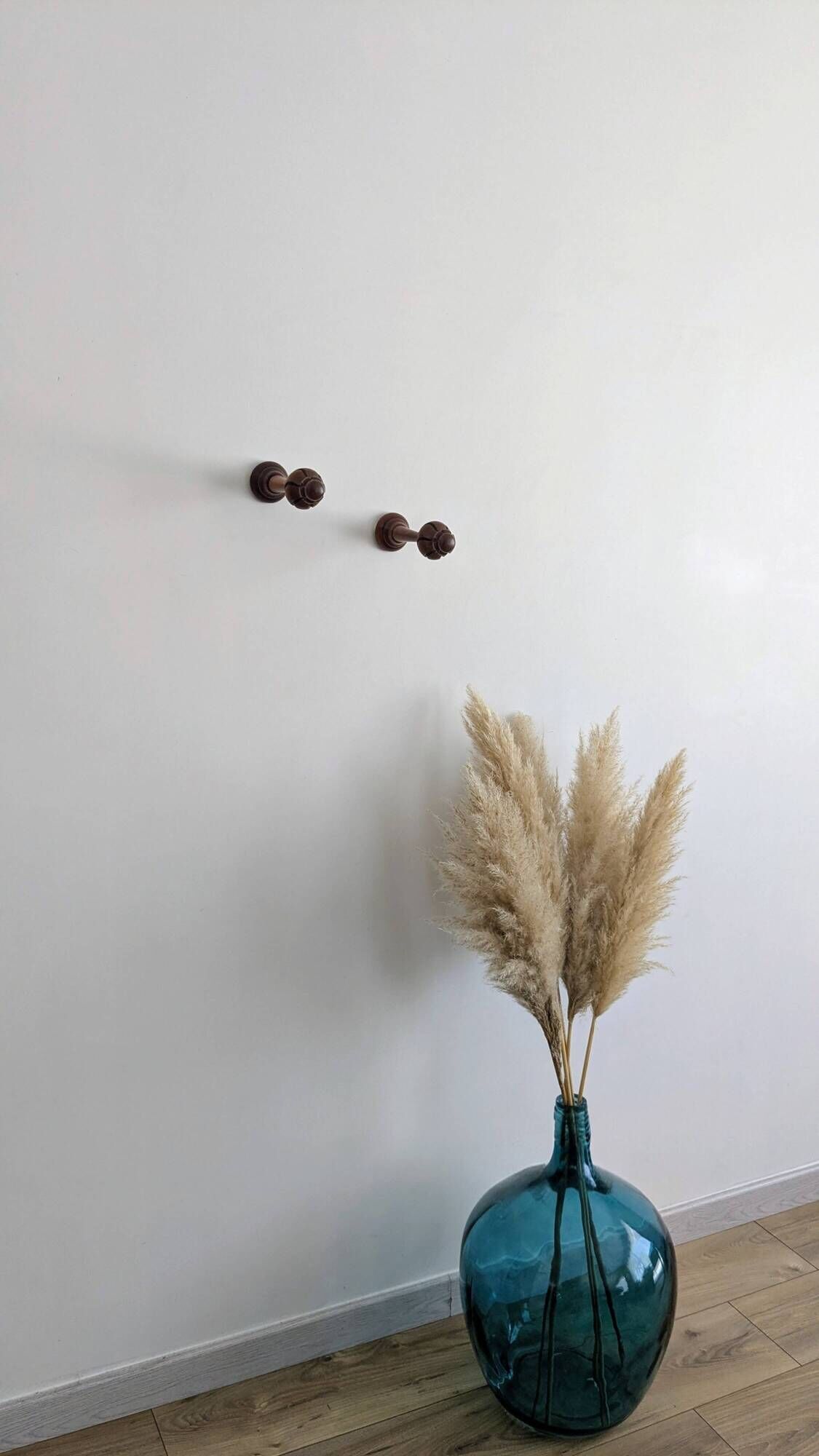 Pair of vintage turned wood coat hooks – sculpted knobs