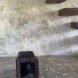 Stool, tabouret or low Japanese-style armchair in brutalist monoxyle radica.