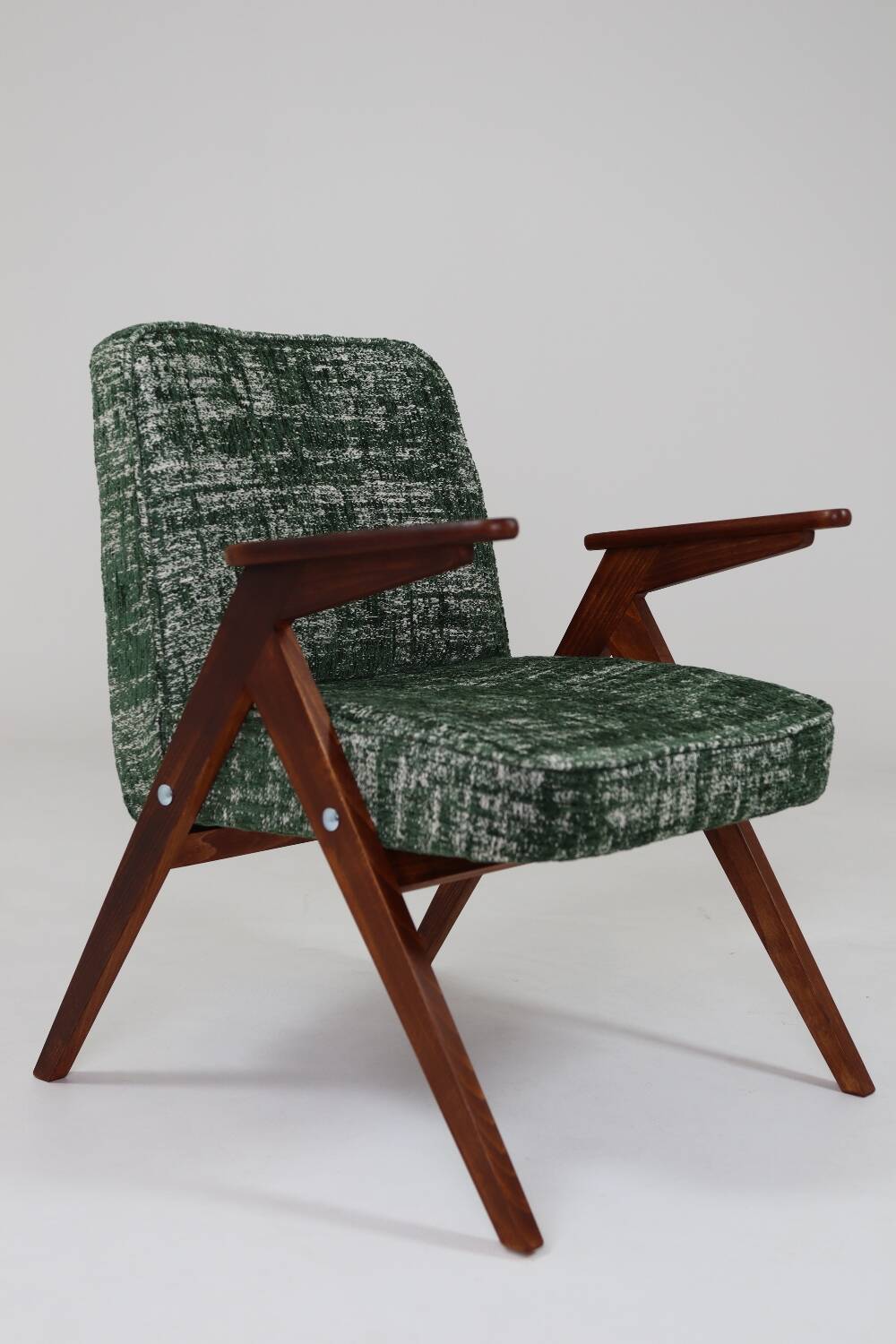 Fauteuil scandinave Space Age en bois et tissu vert