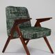 Fauteuil scandinave Space Age en bois et tissu vert