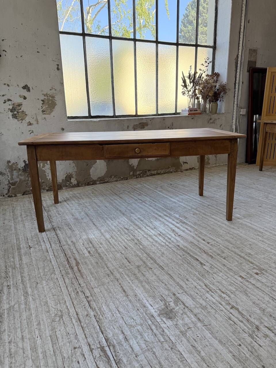 Cherry farmhouse table with spindle legs, 1950s