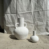 Handcrafted terracotta vase painted white with double handles h:40 d:30