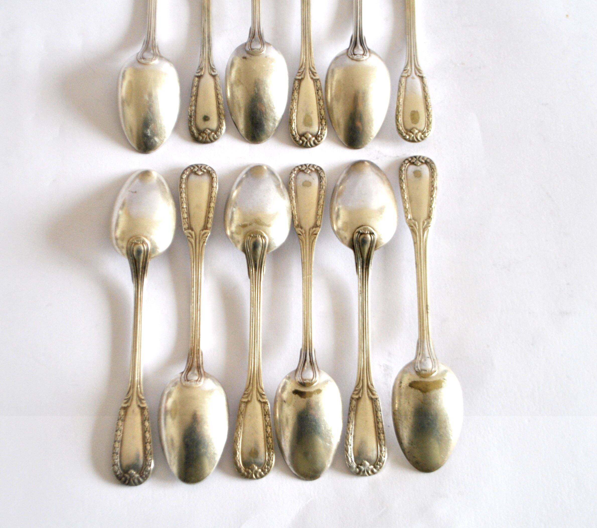 Lot of 12 classic silver-plated metal teaspoons 1900 Silversmith BOULENGER