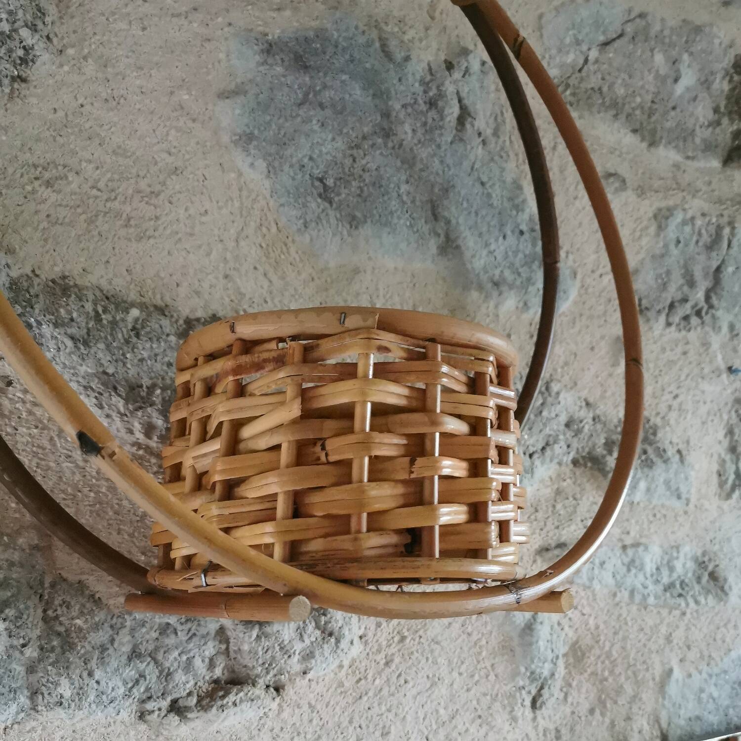 Vintage rattan plant holder and pot holder