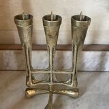 Vintage solid brass brutalist candle holder