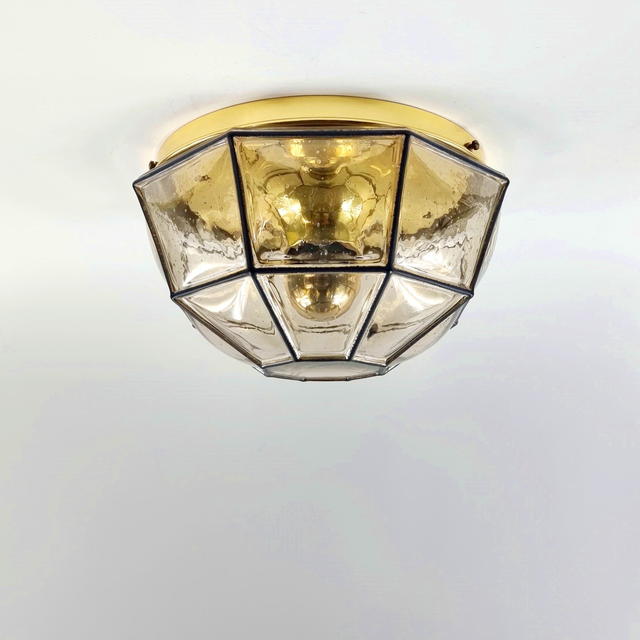 Pair of mid-century minimalist iron & glass flush mounts / ceiling lamps from limburg, germany, 1960