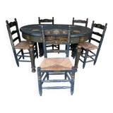 Set of a painted table with its 5 chairs