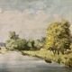 Painting of the lock and the beach of Neuilly Sur Marne signed by Bern 1948