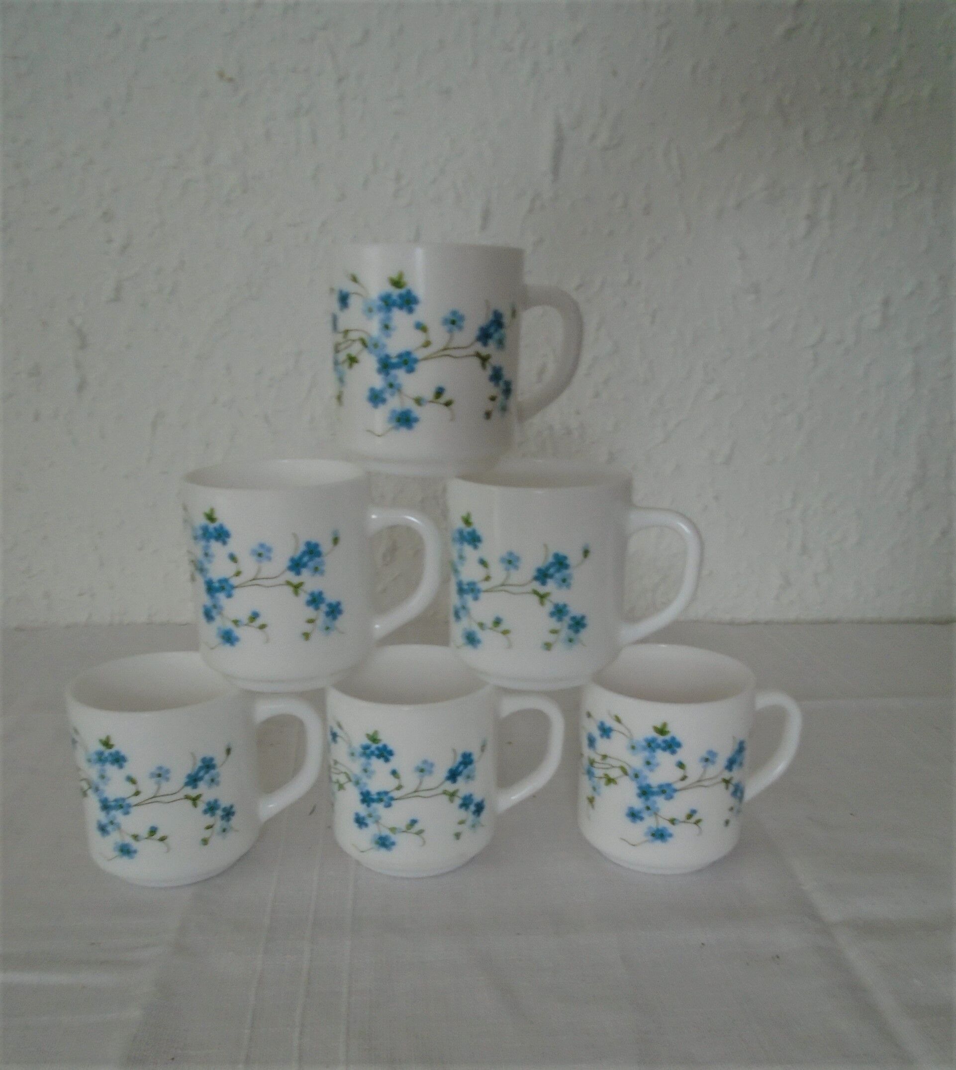 6 mugs blue flowers veronica Arcopal France gj