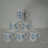 6 mugs blue flowers veronica Arcopal France gj