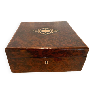 Jewelry box in cedar burl Napoleon III box Boulle marquetry Box