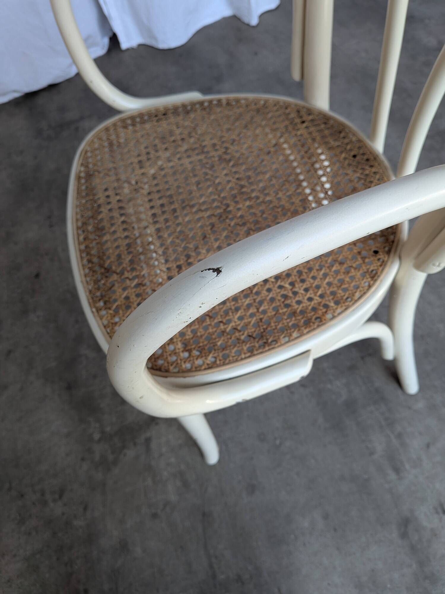 Vintage Thonet Style Dining Chair: White Beech Bentwood Cane Seat