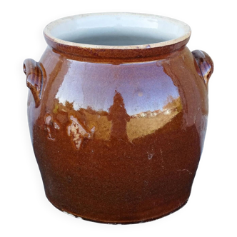 Pot à conserve ancien français en grès à glaçure brune