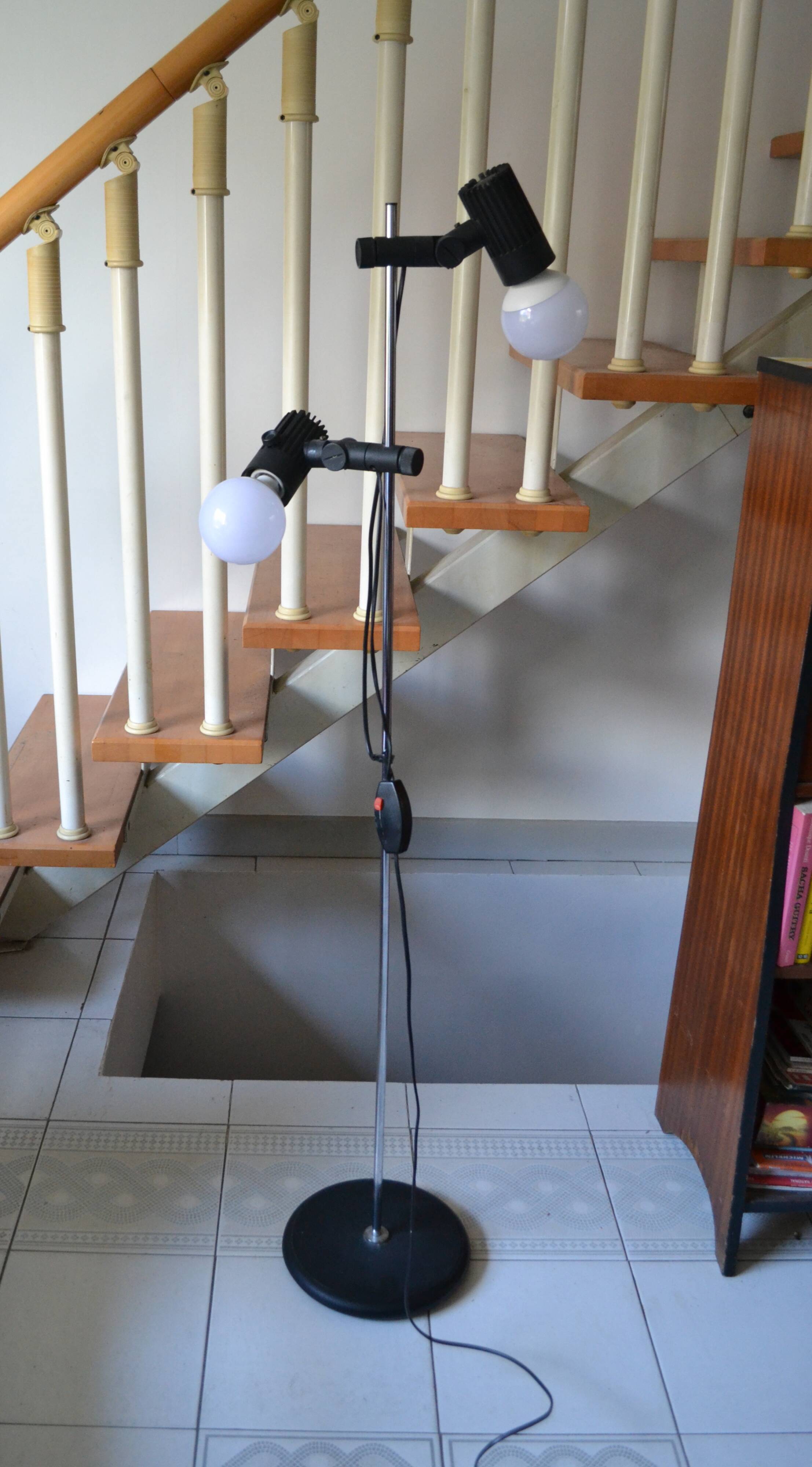 Floor lamp 2 adjustable spots 70s Hustadt-Leuchten