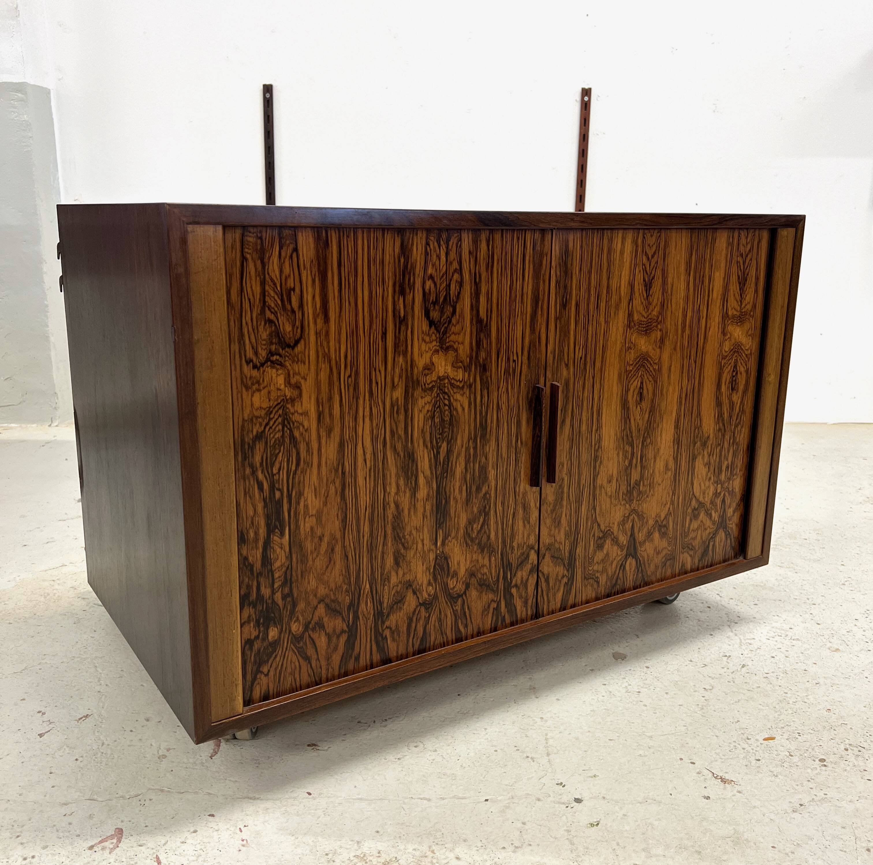 Rosewood Tambour Door Cabinet By Kai Kristiansen For Feldballes