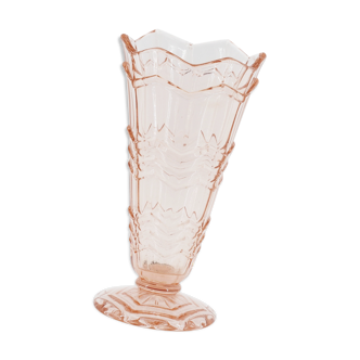 Large vintage pink glass vase