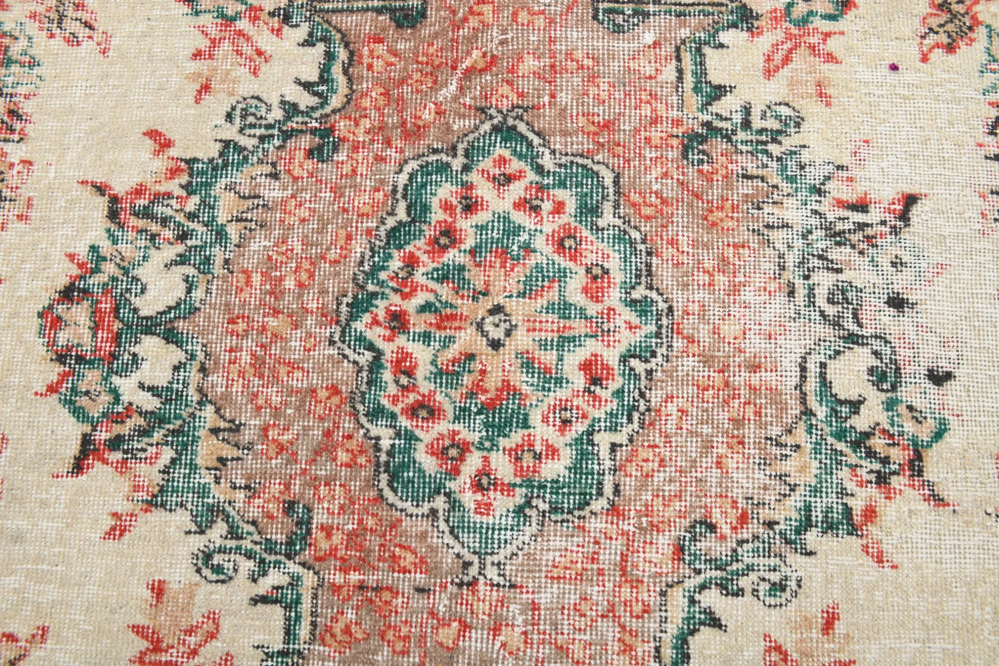 Dusty Red & Green Turkish Vintage Rug, Persian Style Oriental Carpet,