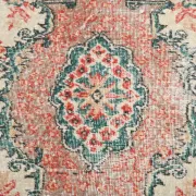 Dusty Red & Green Turkish Vintage Rug, Persian Style Oriental Carpet,