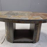 Vintage oval brutalist coffee table, 1970s