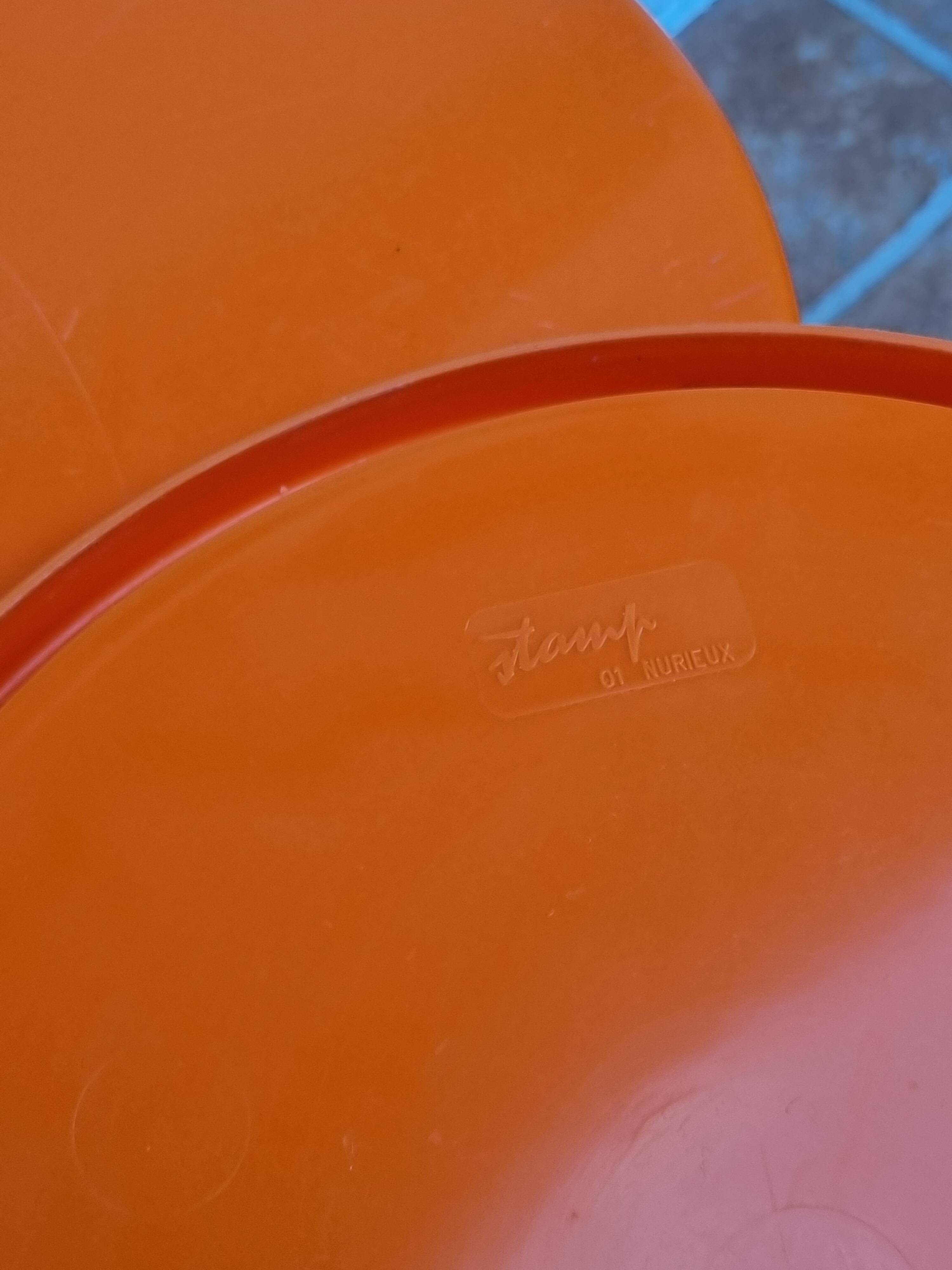 Vintage Side Table and Stool by Henry Massonnet, Orange, 1970s