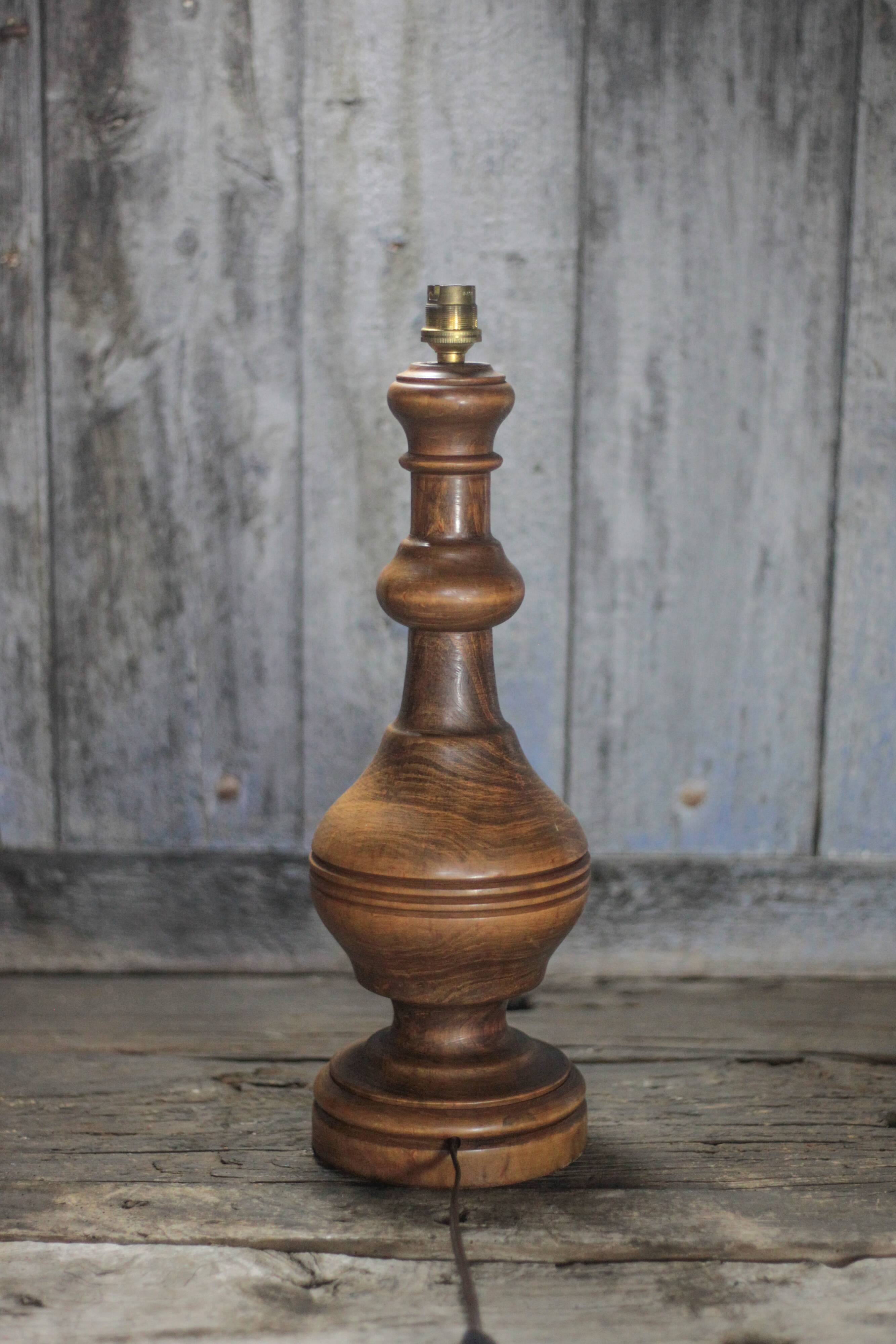 Large wooden lamp, vintage wooden lamp base, table lamp, living room lamp.