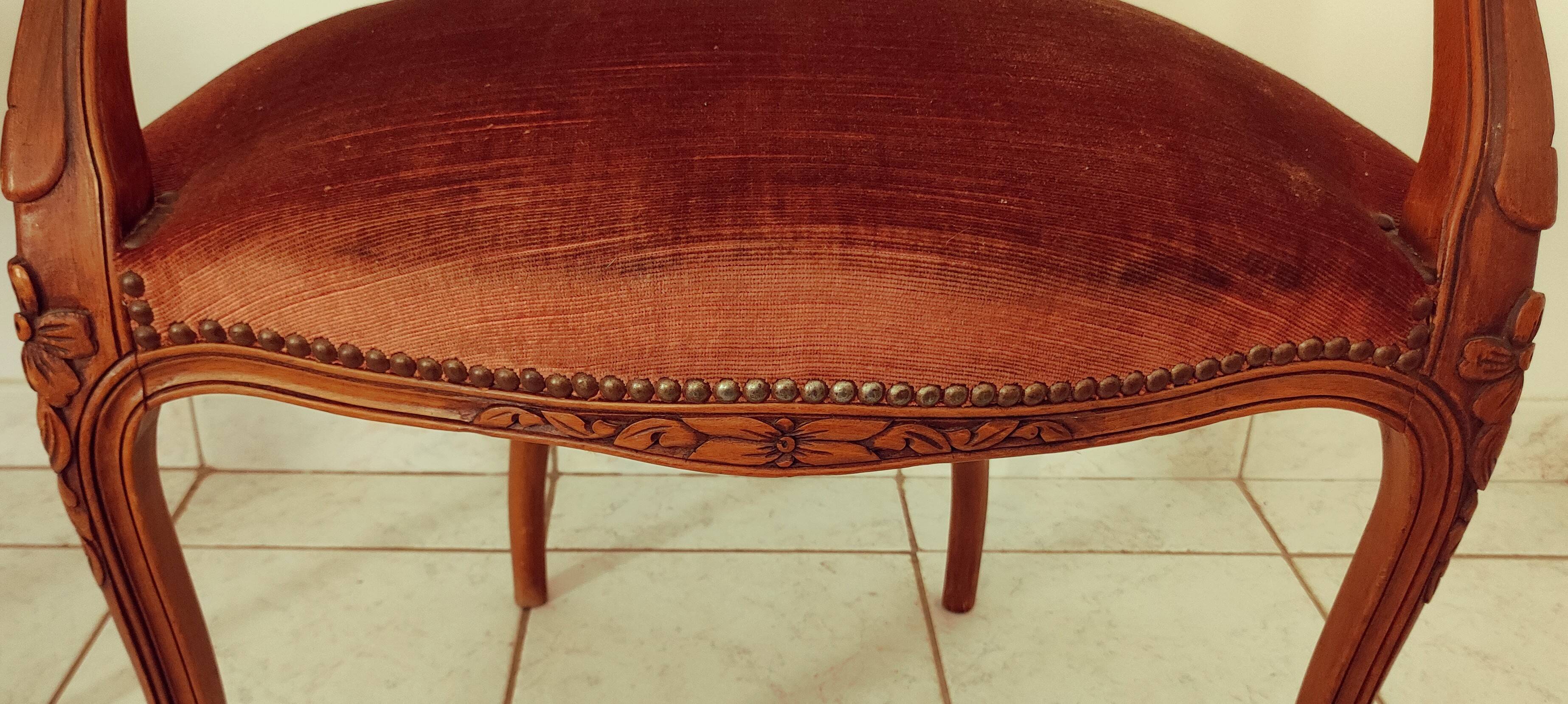 Set de 2 fauteuils en velours de style Louis Philippe