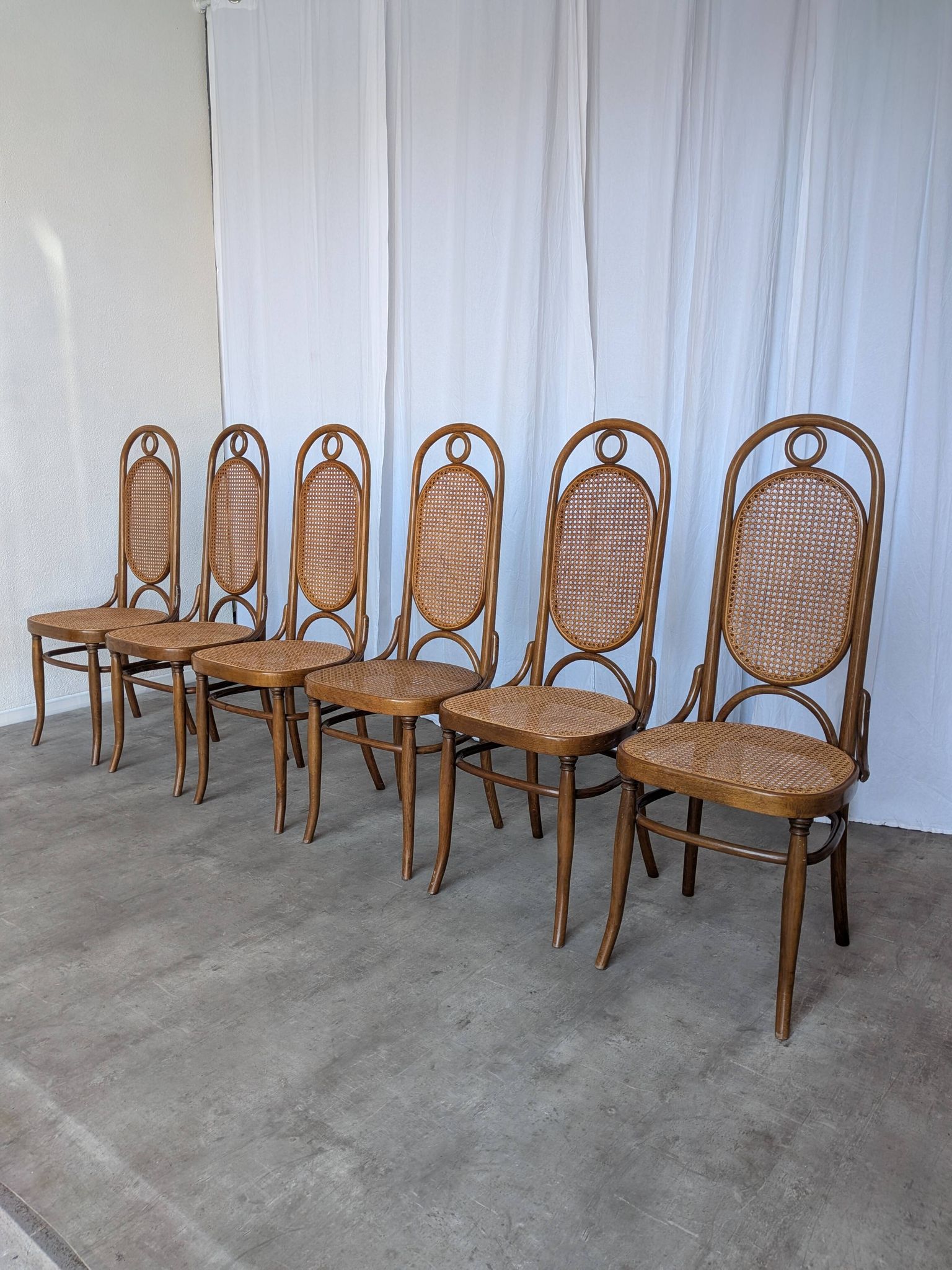 Set of 6 Mid-century Bentwood Cane Dining Chair, Thonet Style, 1970s Yugosl