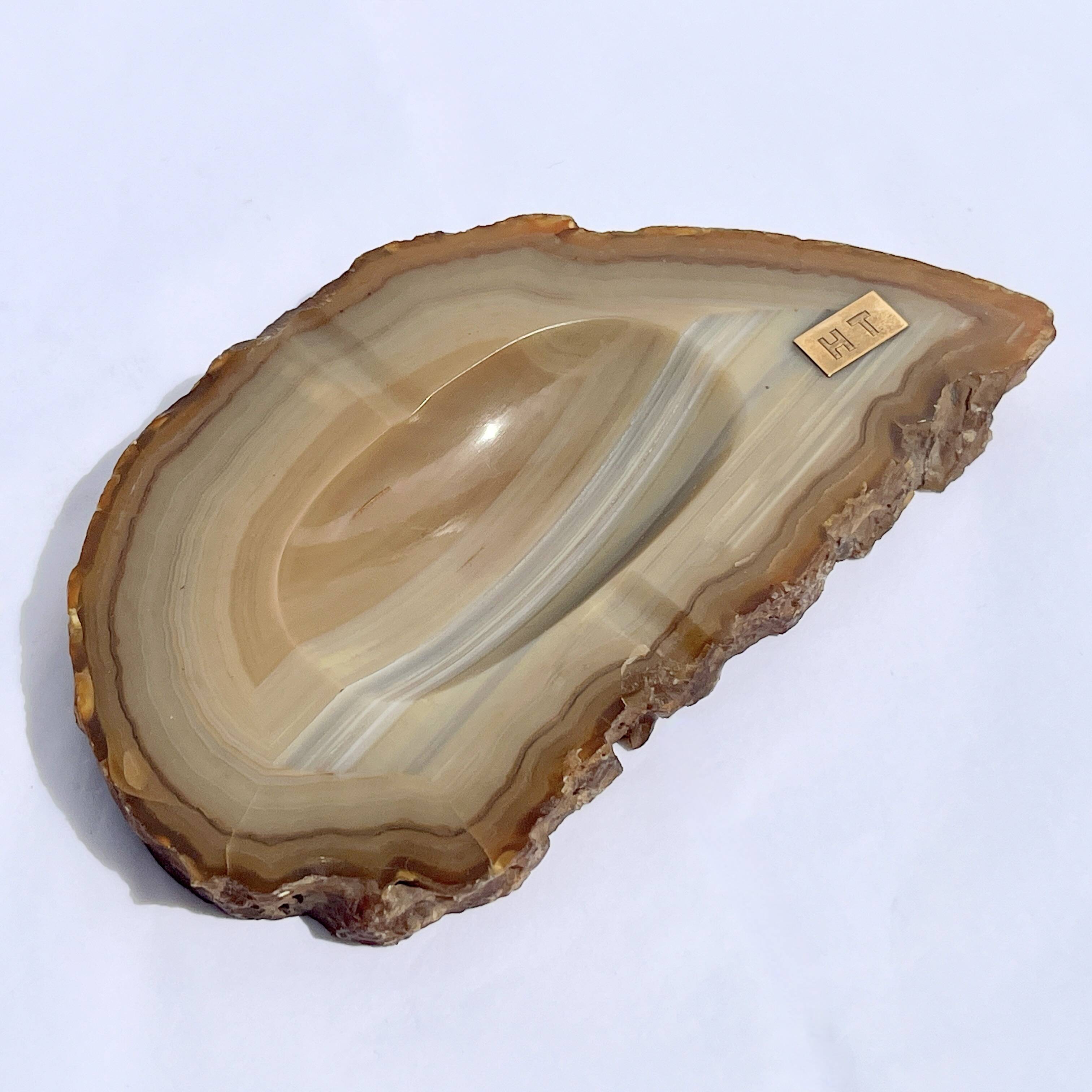 cendrier en agate - Vide-poche en tranche d'agate beige vintage  1960