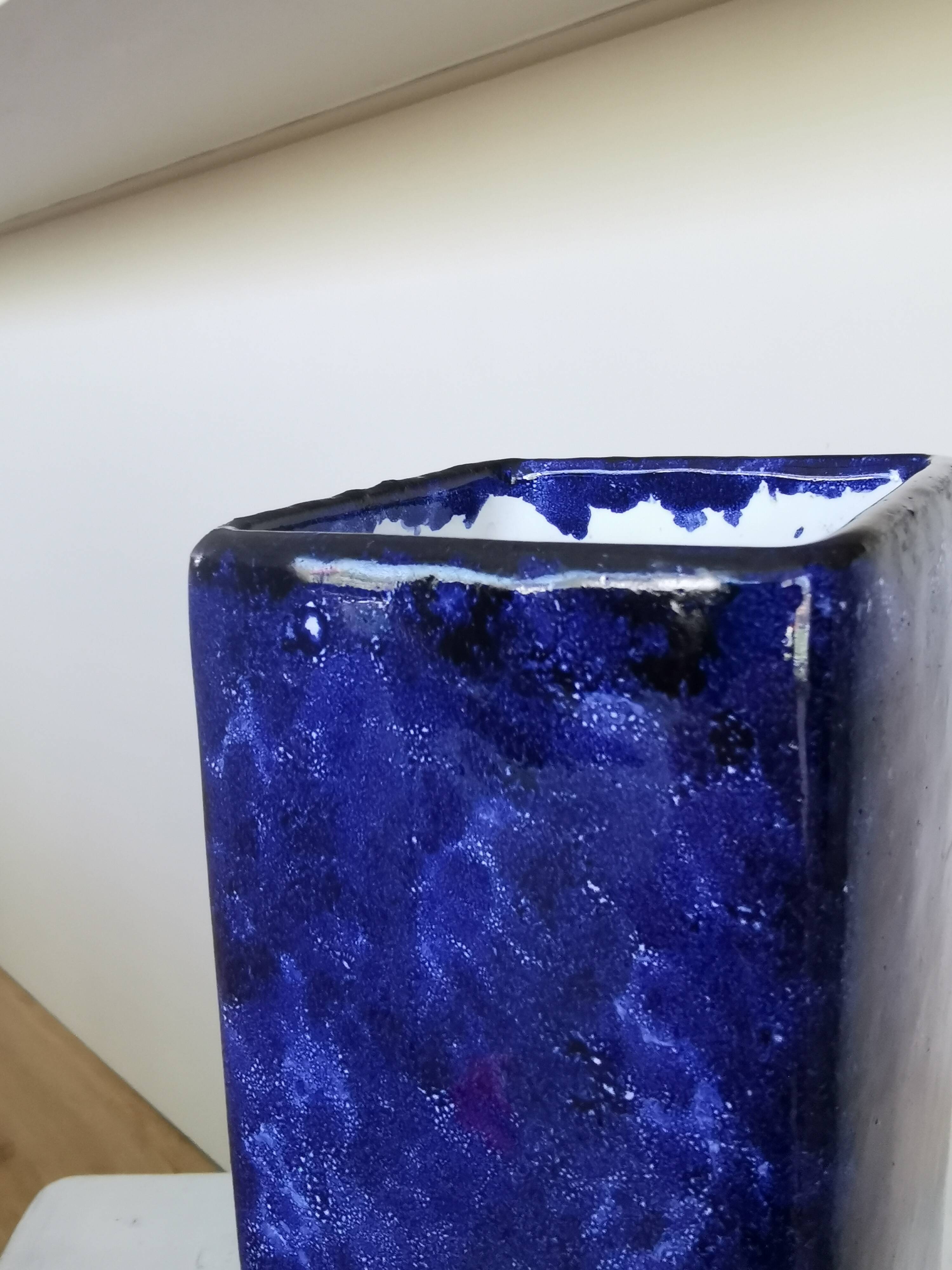 Vintage Blue Ceramic Vase: Hand-Painted Galaxy Glaze, 1970s Home Decor