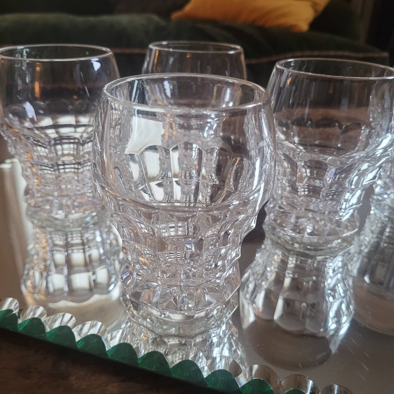 Set of 10 faceted glasses, pressed-molded glass, circa 1950–1960