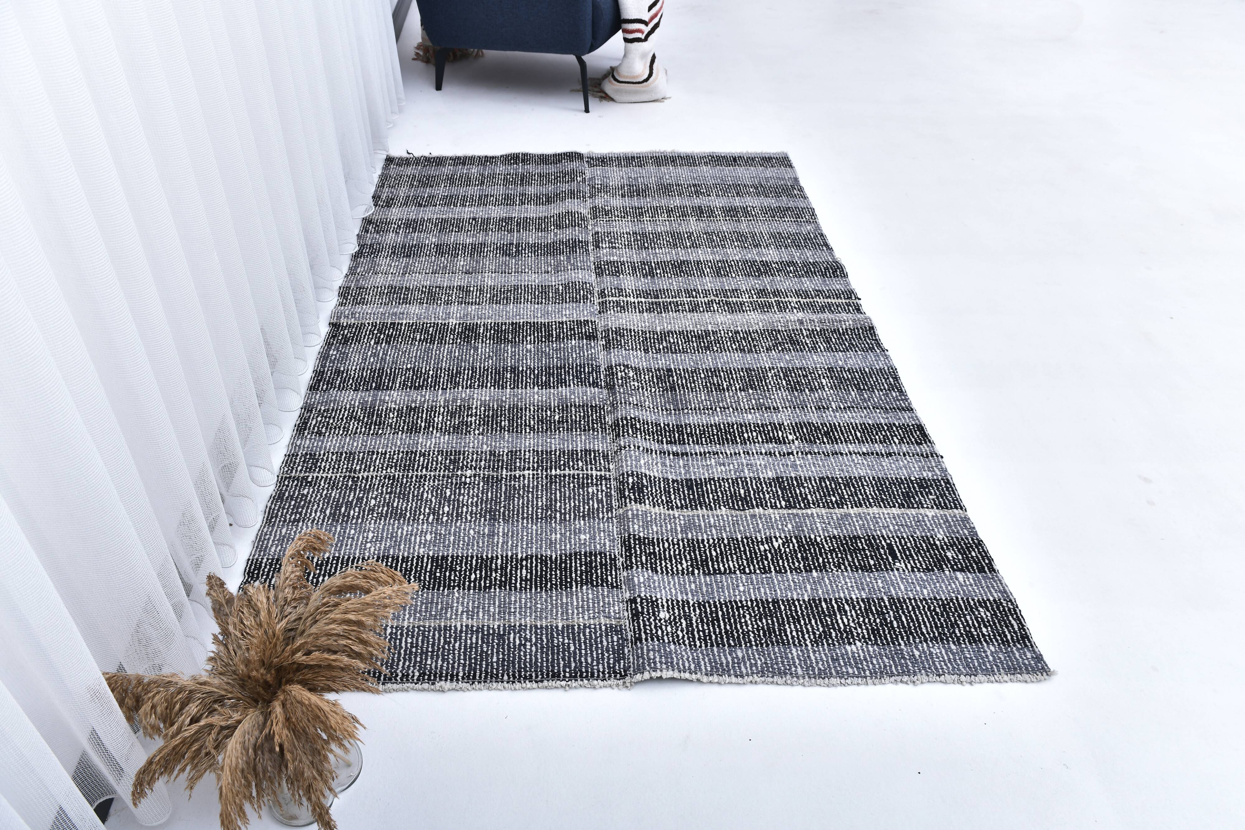 black blue kilim rug 140x210 cm, small kilim rug from turkey, wool kilim