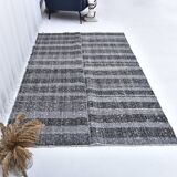 black blue kilim rug 140x210 cm, small kilim rug from turkey, wool kilim
