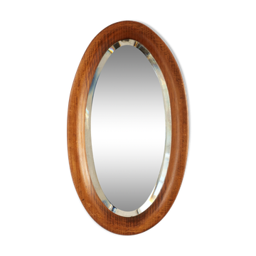 Oval mirror in artisan wood 28x49cm