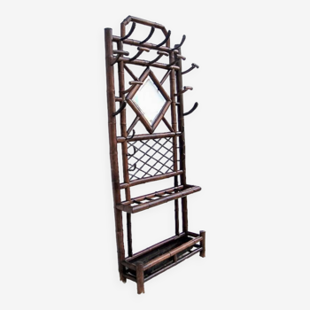 Grand portemanteau vestiaire bambou vintage, vers 1900