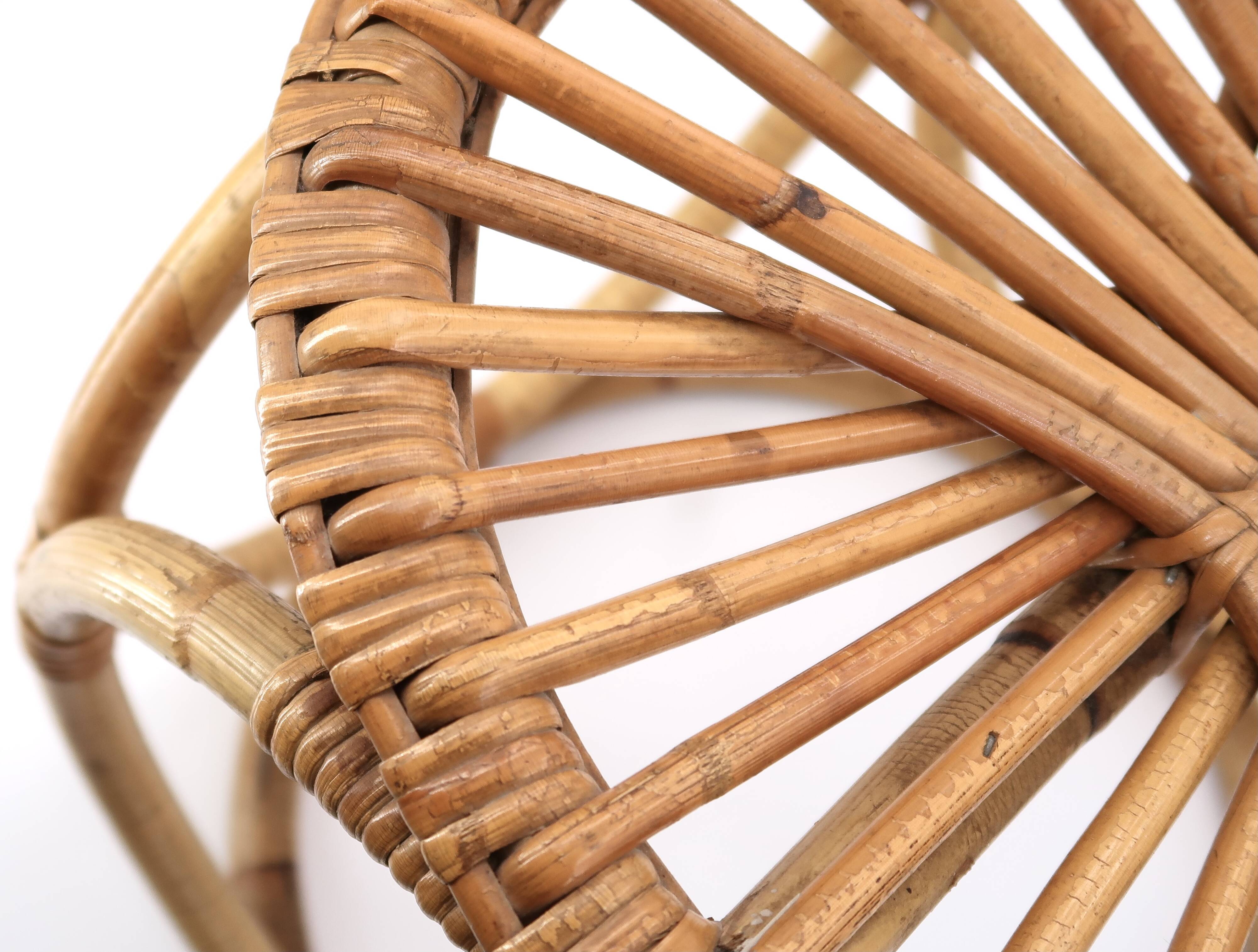 Rattan and bamboo stool, 70s