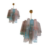 Contemporary Murano Sputnik chandelier in multi-colored glass, Mazzega style, set of 2 or a pair of chan