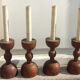 Series of 4 old large wooden candlesticks/brutalist