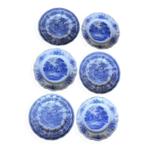 Un lot de 6 assiettes plates romantiques bleu Lunéville Sarreguemines